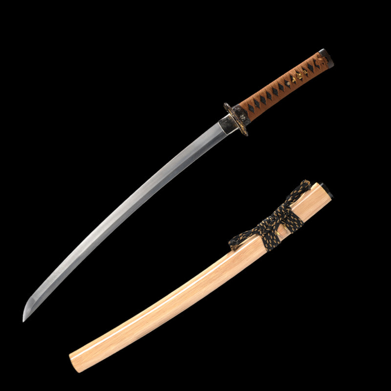 Hand Forged Japanese Wakizashi Sword Feathered-Pattern Folded Steel Co 