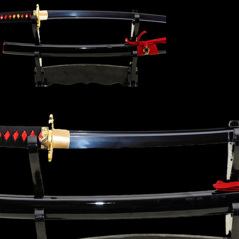 Hand Forged Japanese Wakizashi Sword Folded Steel Black Blade Alloy Tsuba-COOLKATANA-SL-843-U