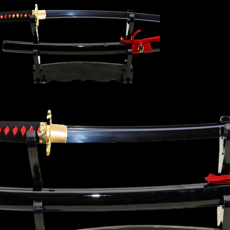 Handgeschmiedetes japanisches Wakizashi-Schwert Gefaltetes Tsuba aus Stahl mit schwarzer Klinge - COOLKATANA 