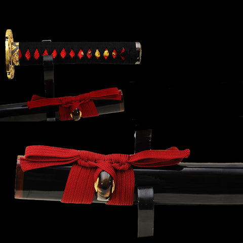 Hand Forged Japanese Wakizashi Sword Folded Steel Black Blade Alloy Tsuba-COOLKATANA-SL-843-U
