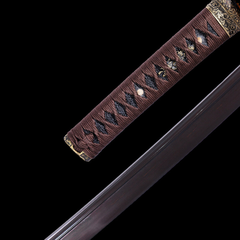 Hand Forged Japanese Wakizashi Sword Folded Steel Black Blade Brass Fi 