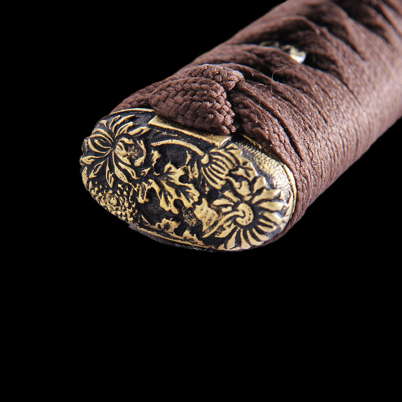 Hand Forged Japanese Wakizashi Sword Folded Steel Black Blade Brass Fi 
