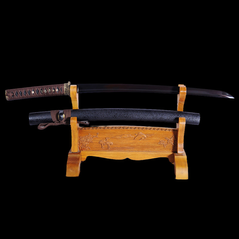 Hand Forged Japanese Wakizashi Sword Folded Steel Black Blade Brass Fi 