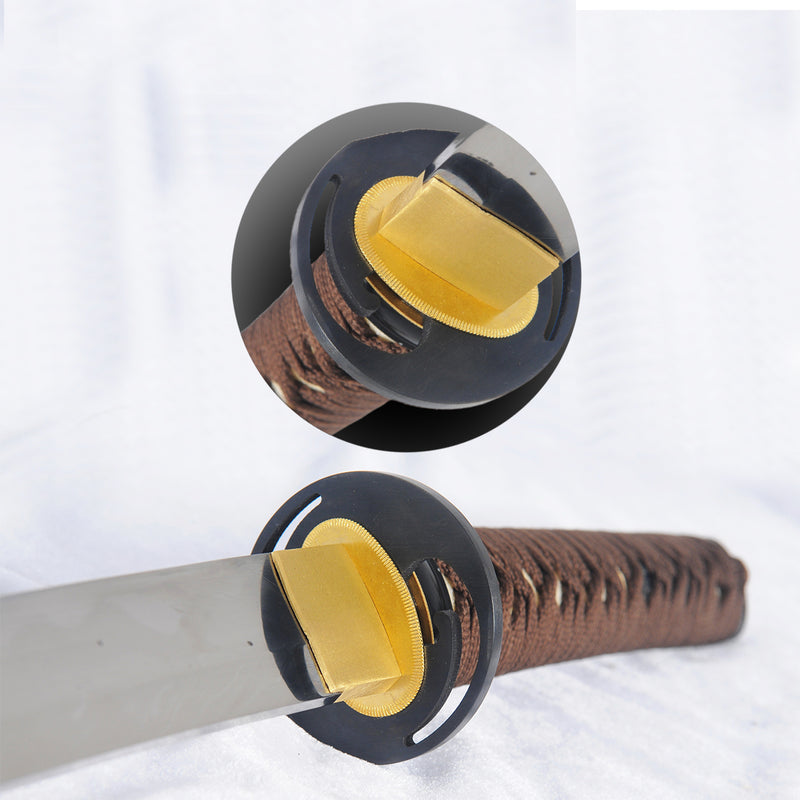 Handgeschmiedetes japanisches Wakizashi-Schwert Gefalteter Stahl Ton Gehärtetes Federmuster Klinge Eisen Tsuba Kampfbereit - COOLKATANA 