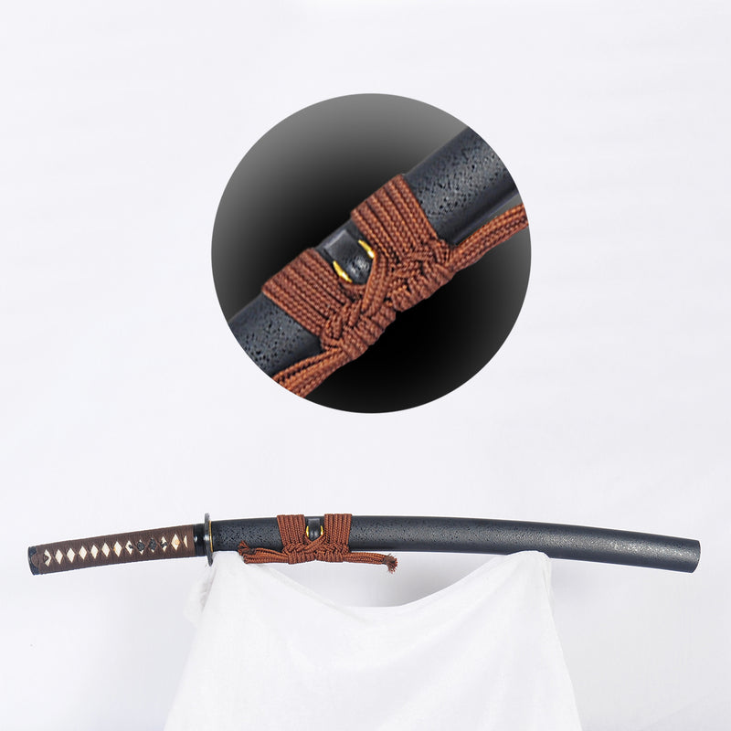Handgeschmiedetes japanisches Wakizashi-Schwert Gefalteter Stahl Ton Gehärtetes Federmuster Klinge Eisen Tsuba Kampfbereit - COOLKATANA 