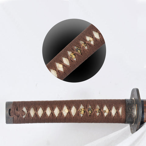 Hand Forged Japanese Wakizashi Sword Folded Steel Feathered-Pattern Antiqued Iron Tsuba-COOLKATANA-SL-1202-U