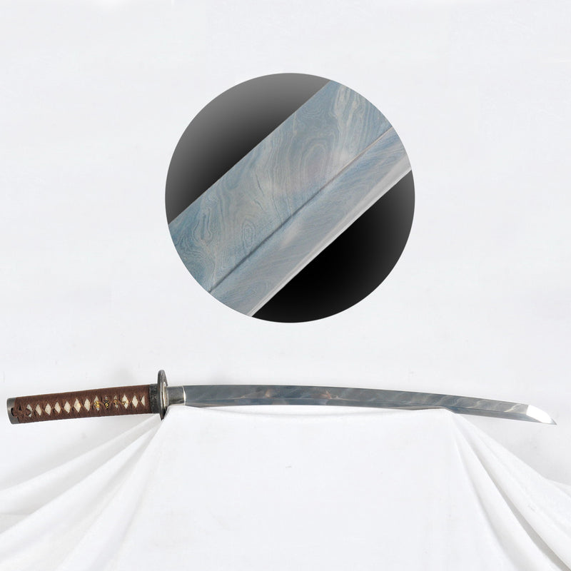 Hand Forged Japanese Wakizashi Sword Folded Steel Feathered-Pattern An 