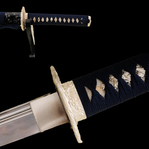 Hand Forged Japanese Wakizashi Sword Honsanmai Clay Tempered Blade Silver Tsuba Battle Ready-COOLKATANA-SL-840-U