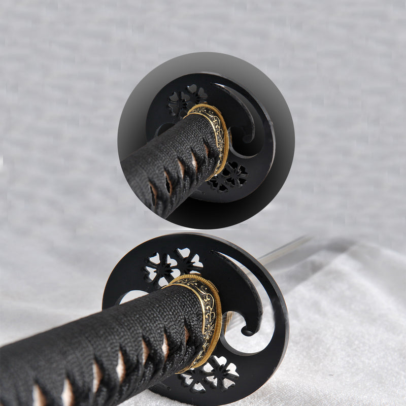Hand Forged Kobuse Samurai Katana Sword Iron Tsuba Full Tang Half-Rays 