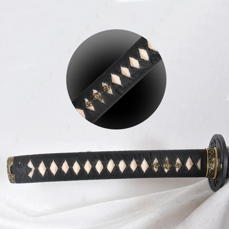 Hand Forged Kobuse Samurai Katana Sword Iron Tsuba Full Tang Half-Rays 