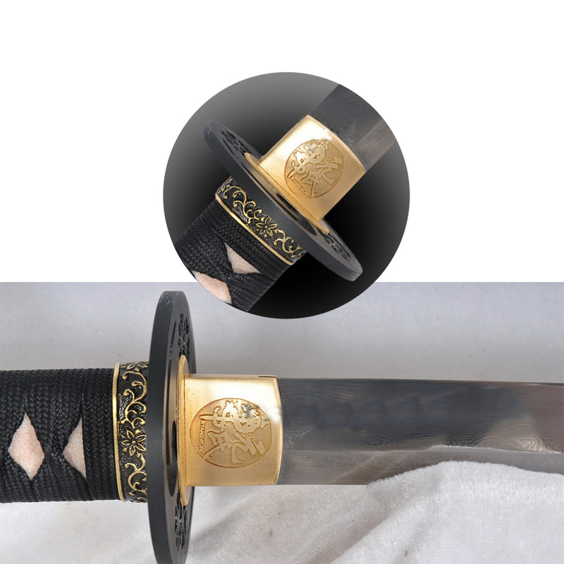 Hand Forged Kobuse Samurai Katana Sword Iron Tsuba Full Tang Half-Rays 