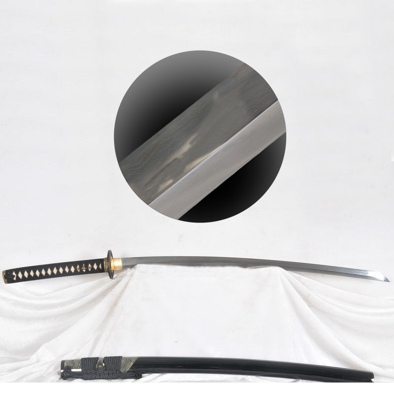 Hand Forged Kobuse Samurai Katana Sword Iron Tsuba Full Tang Half-Rays 