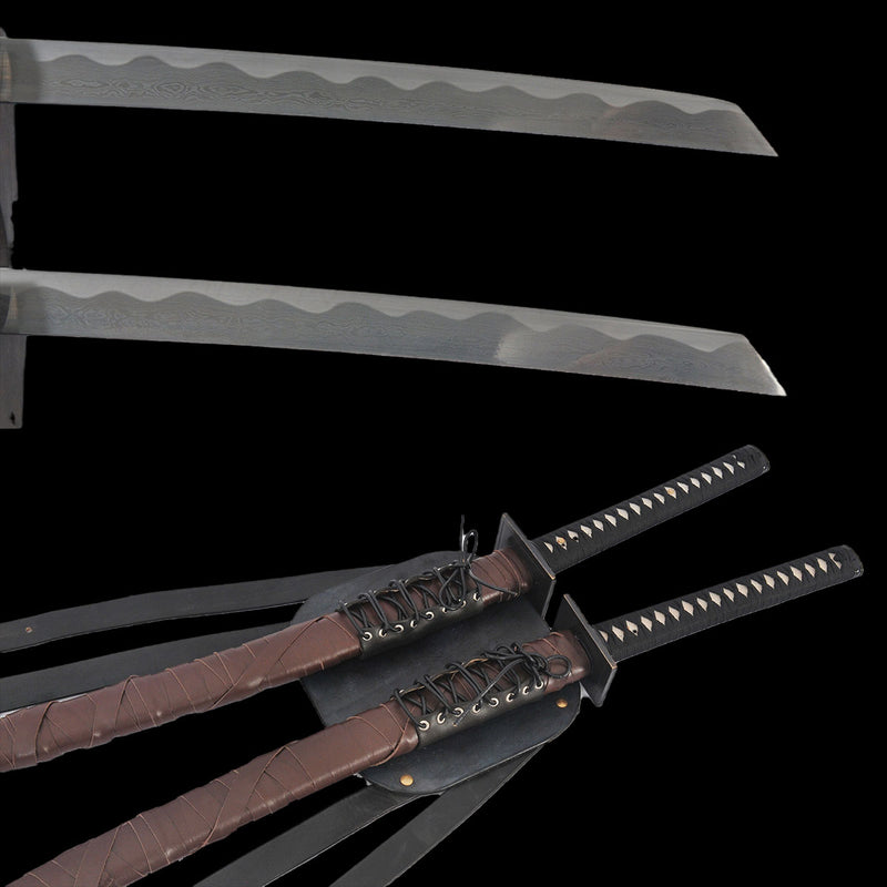 Hand Forged Marvel Deadpool Double Swords Replica Folded Steel Brass T 
