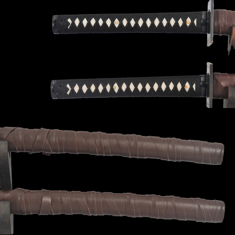 Hand Forged Marvel Deadpool Double Swords Replica Folded Steel Brass T 