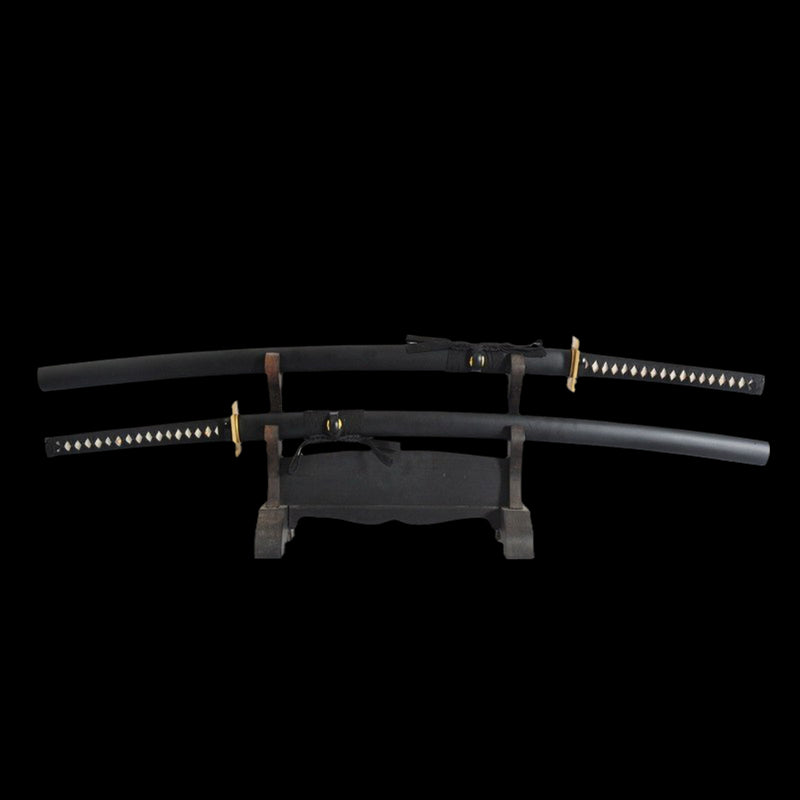 Handgeschmiedete Marvel Deadpool Doppelschwerter Nachbildung Gefalteter Stahl Messing Tsuba Mit Rückengeschirr - COOLKATANA 