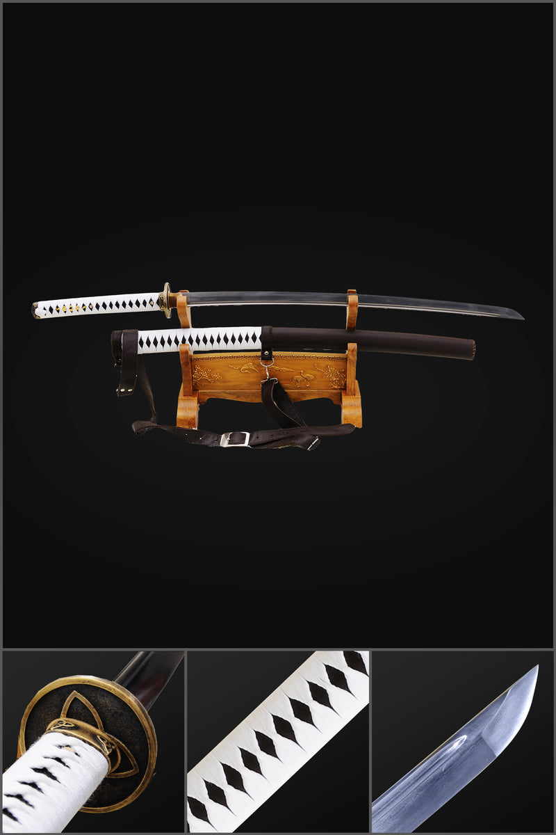 Handgeschmiedetes Walking Dead Katana-Schwert Michonnes Zombie-Killer, gefalteter Stahl, kampfbereit 