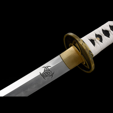 Hand Forged Walking Dead Sword Michonne Katana Zombie Killer 1095 Carbon Steel Clay Tempered Brown Leather-COOLKATANA-SL-897-U