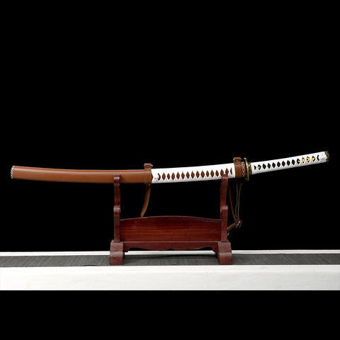 Hand Forged Walking Dead Sword Michonne Katana Zombie Killer 1095 Carbon Steel Clay Tempered Brown Leather-COOLKATANA-SL-897-U