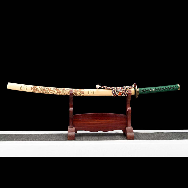 1060 Carbon Steel Full Tang Blade Dragon Sparrow Blade Katana Sword with Engraved Saya 