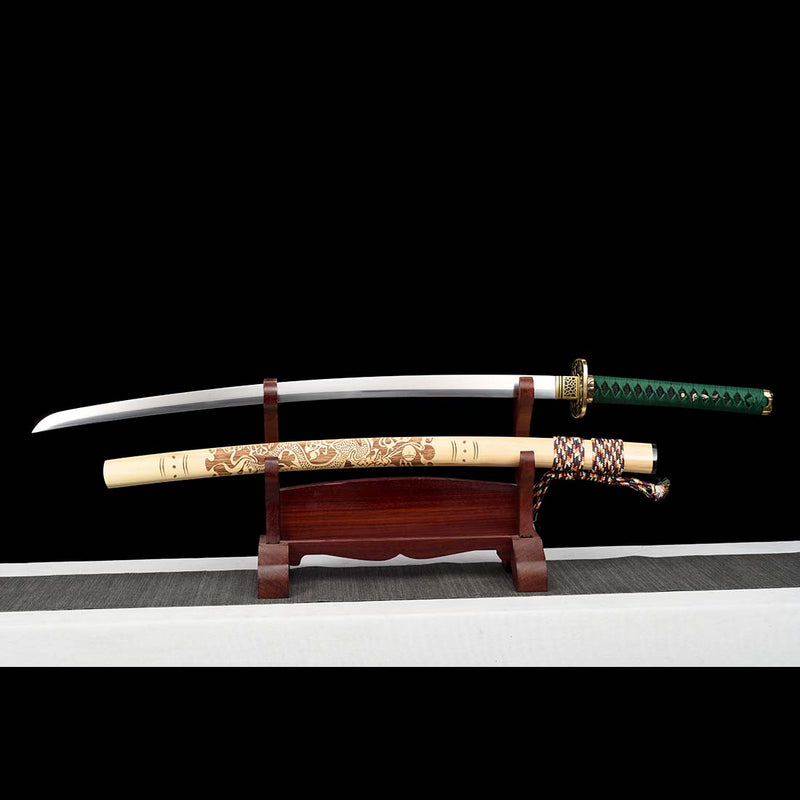 1060 Carbon Steel Full Tang Blade Dragon Sparrow Blade Katana Sword with Engraved Saya 