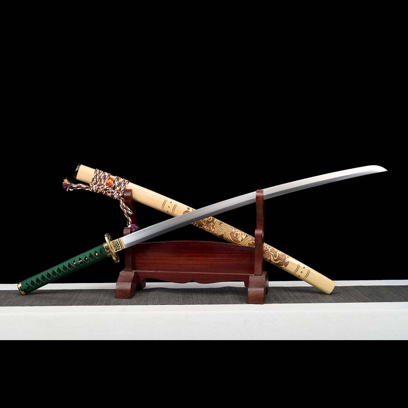 1060 Carbon Steel Full Tang Blade Dragon Sparrow Blade Katana Sword with Engraved Saya 