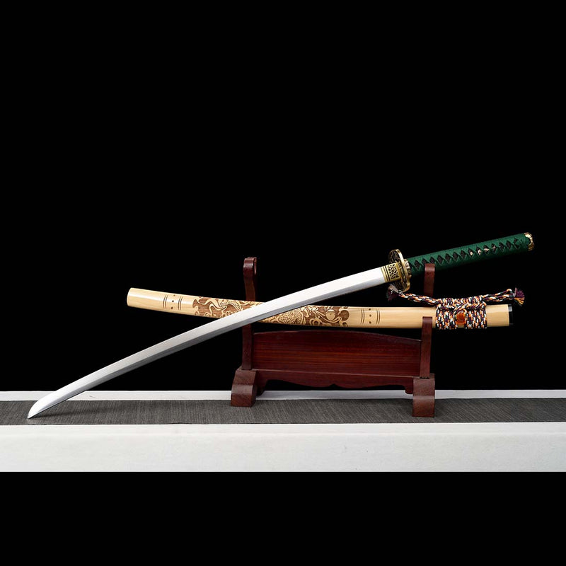 1060 Carbon Steel Full Tang Blade Dragon Sparrow Blade Katana Sword with Engraved Saya 