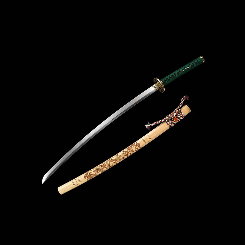 1060 Carbon Steel Full Tang Blade Dragon Sparrow Blade Katana Sword with Engraved Saya 