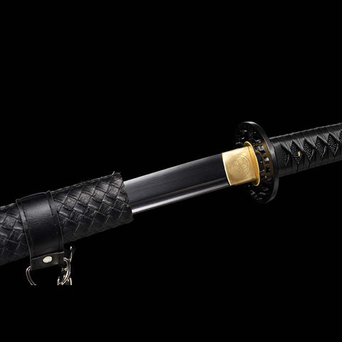 Handmade Japanese Katana Sword 1060 Carbon Steel Full Tang Blade With Black Saya-COOLKATANA-QQ-0125-U