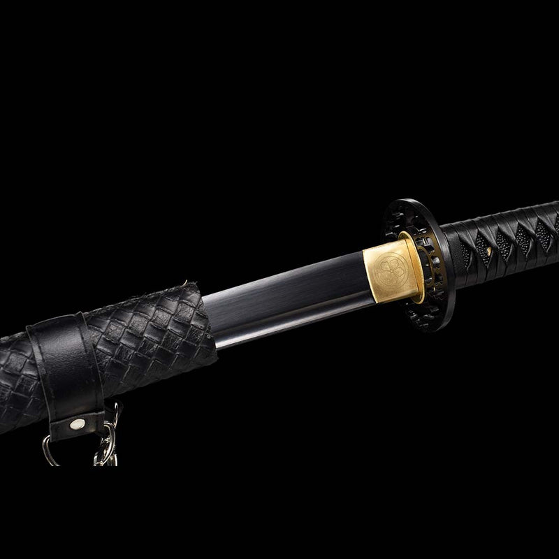 Japanese Katana Sword with Black Saya and 1060 Carbon Steel Full Tang Blade 