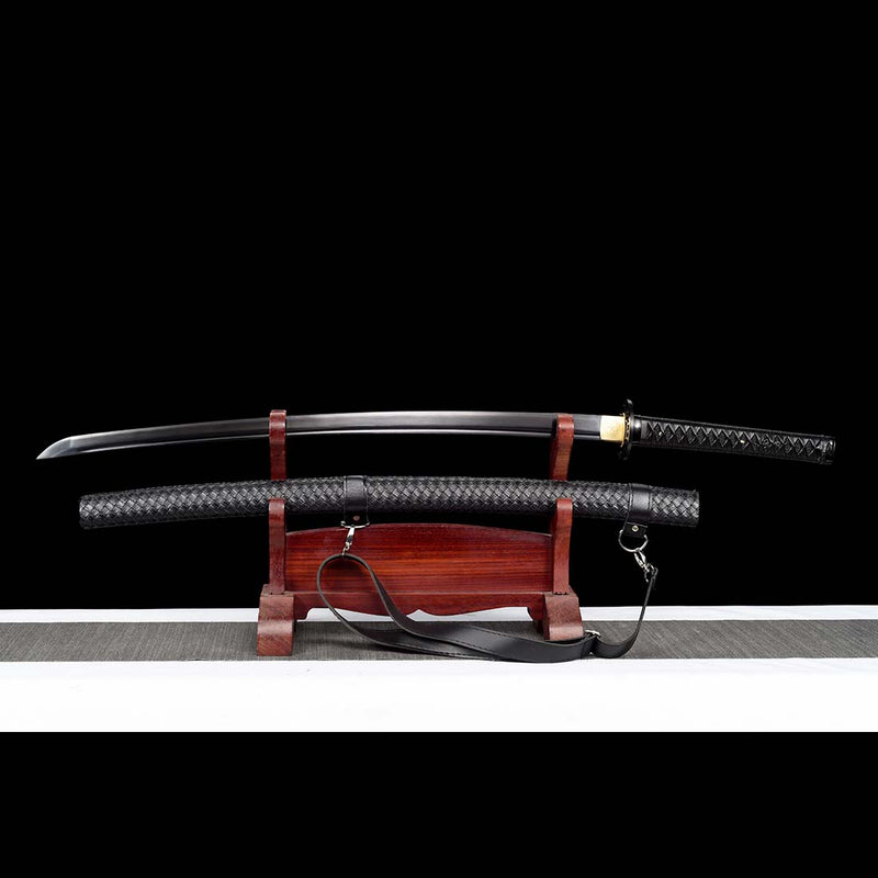 Japanese Katana Sword with Black Saya and 1060 Carbon Steel Full Tang Blade 