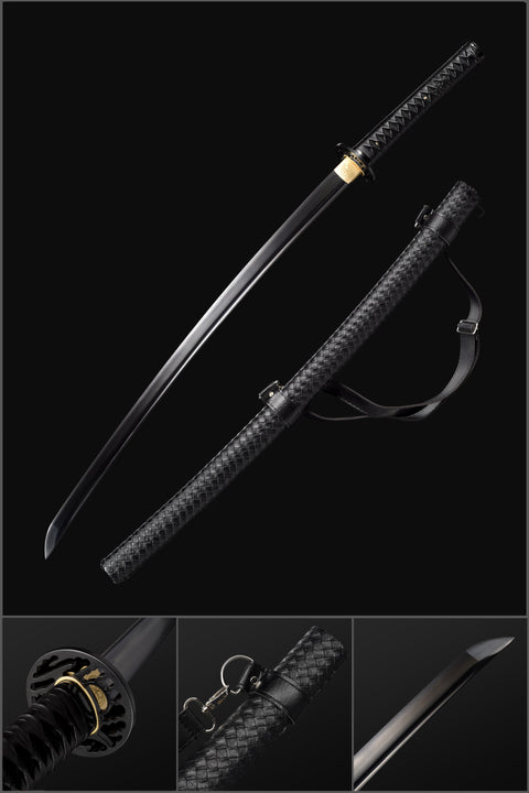 COOLKATANA Japanese Katana Sword with Black Saya and 1060 Carbon Steel Full Tang Blade-QQ-0125-U