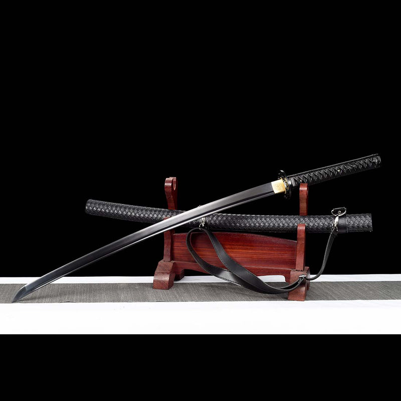 Japanese Katana Sword with Black Saya and 1060 Carbon Steel Full Tang Blade 