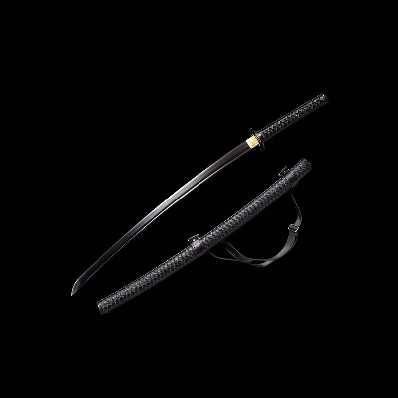 Japanese Katana Sword with Black Saya and 1060 Carbon Steel Full Tang Blade 
