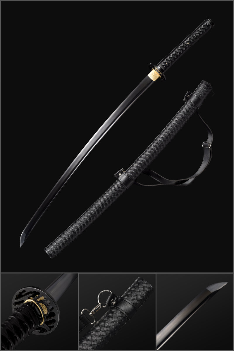 Japanese Katana Sword with Black Saya and 1060 Carbon Steel Full Tang Blade 