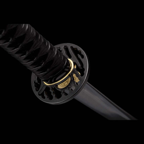 Handmade Japanese Katana Sword 1060 Carbon Steel Full Tang Blade With Black Saya-COOLKATANA-QQ-0125-U