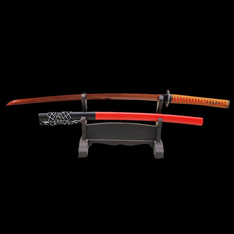 Handmade Japanese Katana Sword 1095 Carbon Steel Clay Tempered Red Bla 