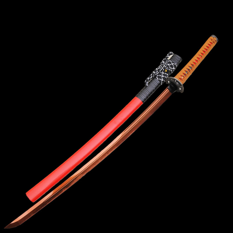 Handmade Japanese Katana Sword 1095 Carbon Steel Clay Tempered Red Bla 