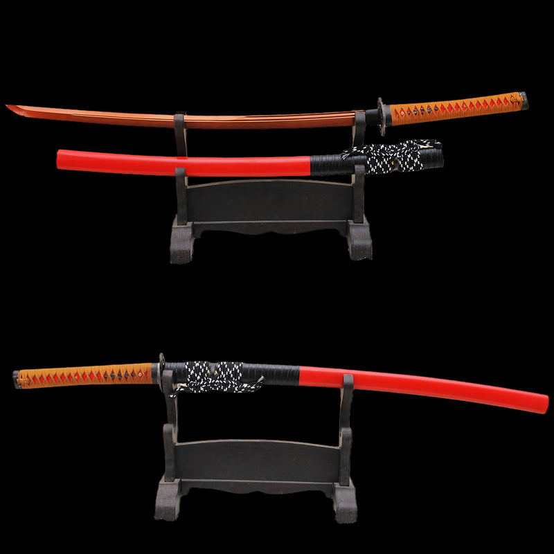 Handmade Japanese Katana Sword 1095 Carbon Steel Clay Tempered Red Bla 