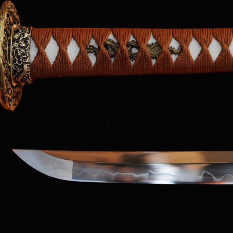 Handmade Japanese Katana Sword 1095 High Carbon Steel Clay Tempred Full Tang Brass Dragon Tsuba-COOLKATANA-SL-208-U