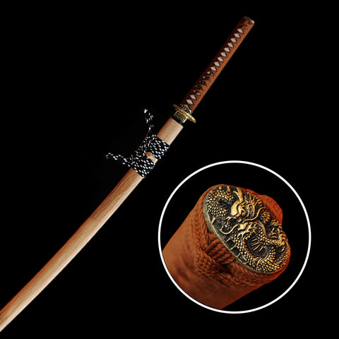 Handmade Japanese Katana Sword 1095 High Carbon Steel Clay Tempred Full Tang Brass Dragon Tsuba-COOLKATANA-SL-208-U
