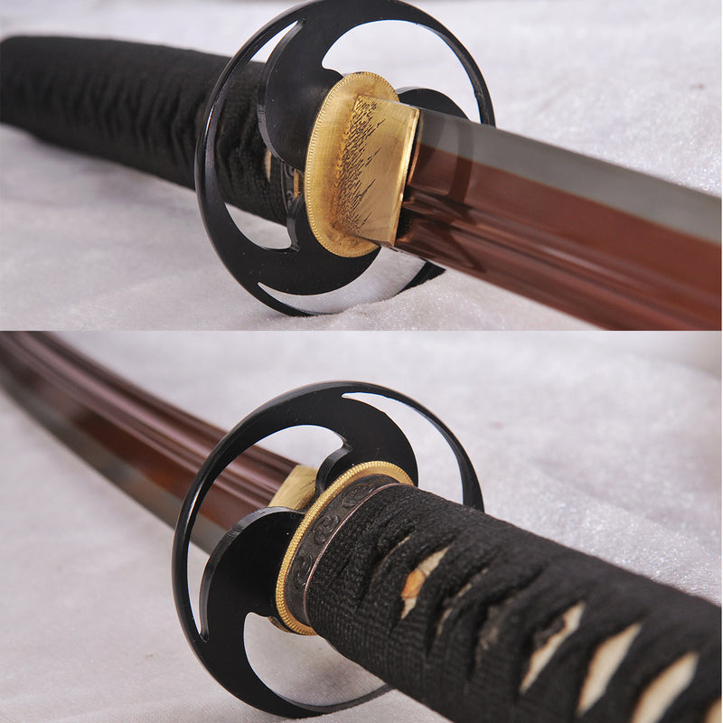 Handgefertigtes japanisches Katana Schwert 1095 Stahl Kogarasu-Maru Double Edge Red Blade Battle Ready - COOLKATANA 