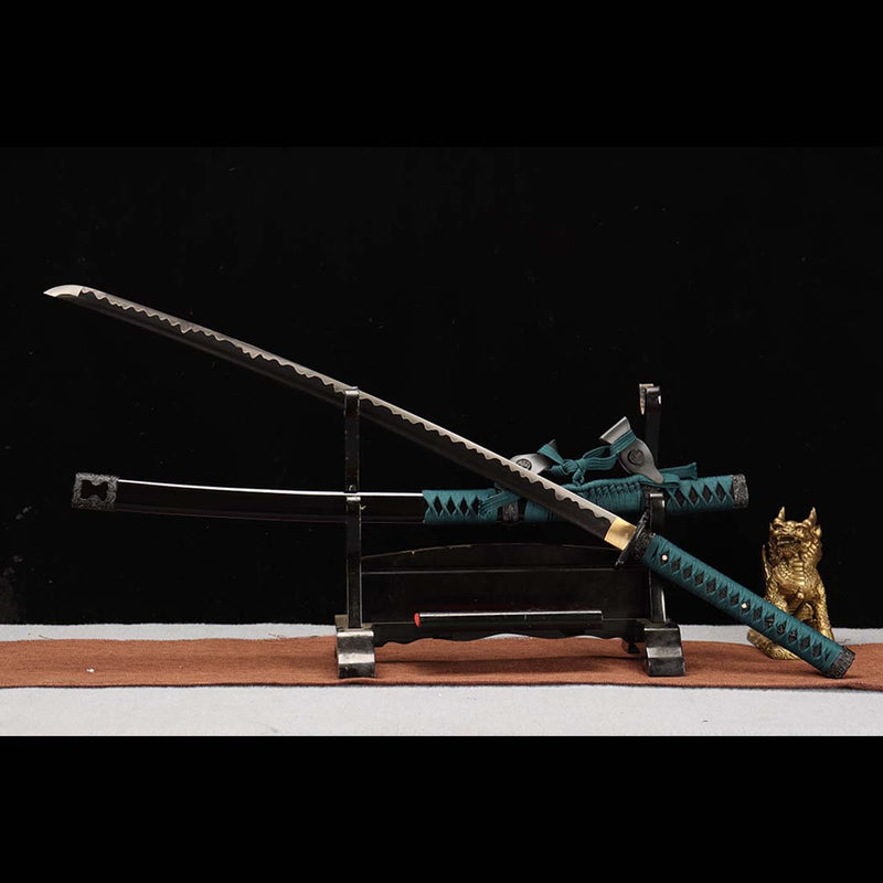 Japanisches Tachi-Schwert aus 1045er Kohlenstoffstahl mit durchgehender Klinge und Drachenmuster-Zubehör 
