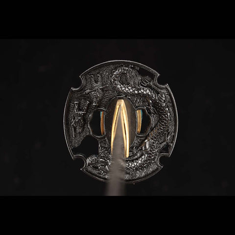 Handmade Japanese Tachi Sword, 1045 Carbon Steel Full Tang Blade Dragon Pattern Accessories-COOLKATANA-QQ-0204-U