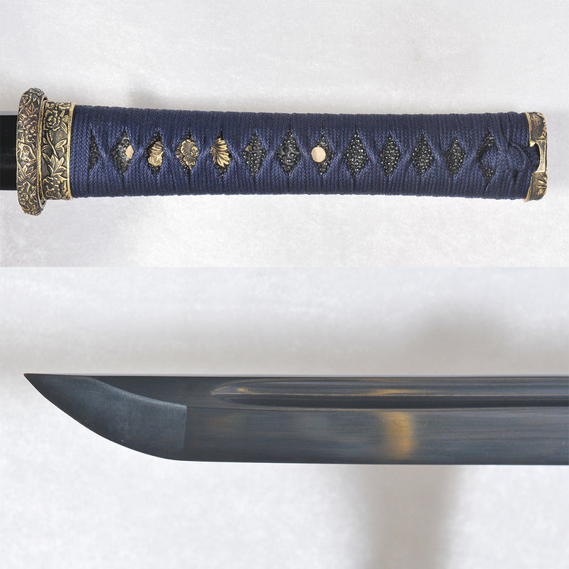 Handmade Japanese Ninja Sword Straight Blade Ninjato Folded Steel Blac 