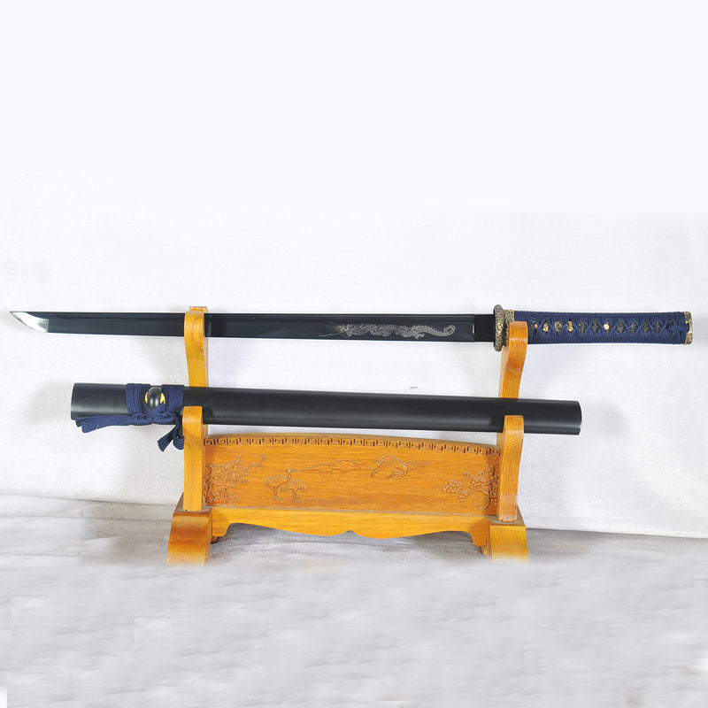 Handmade Japanese Ninja Sword Straight Blade Ninjato Folded Steel Blac 