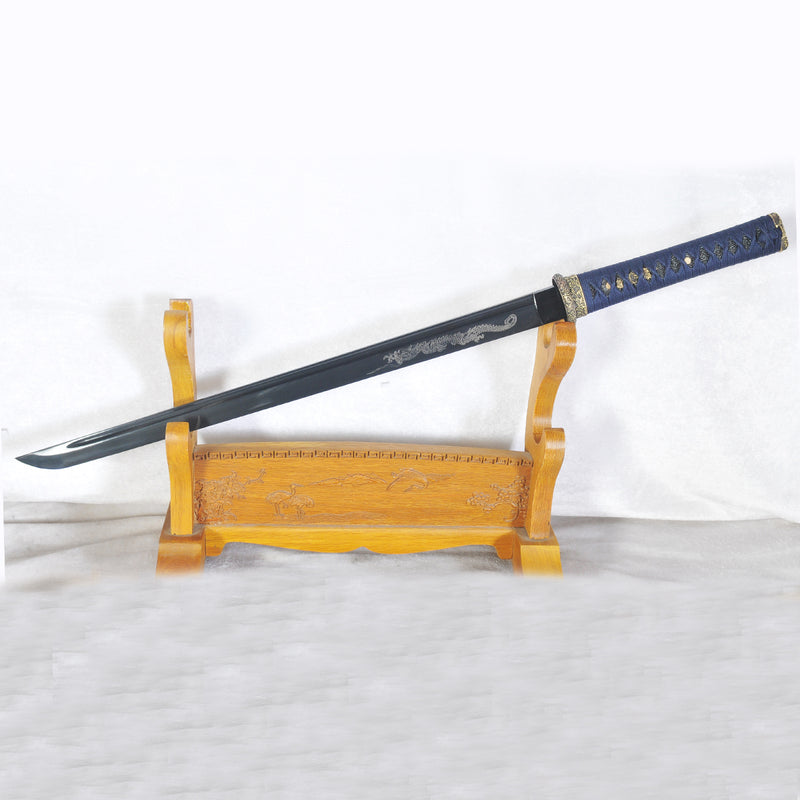 Handmade Japanese Ninja Sword Straight Blade Ninjato Folded Steel Blac 