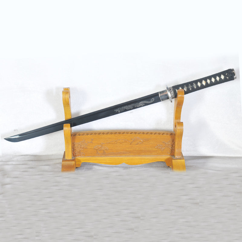Handmade Japanese Ninja Sword Straight Blade Ninjato Folded Steel Dragon Engraving - COOLKATANA 