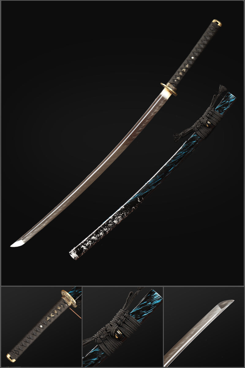 1060 Carbon Steel Full Tang Blade Flowing Cloud Japanese Katana Sword 