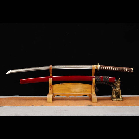 Handmade Japanese Katana Sword, Skylark Pattern Sword T10 Steel Full Tang Clay Tempered Blade-QQ-0214-U