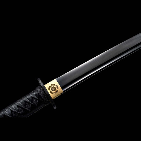Handmade Japanese Samurai Katana, Japanese Gunto 1060 Carbon Steel Black Blade with Bo-hi Rosewood Saya-COOLKATANA-QQ-0223-U